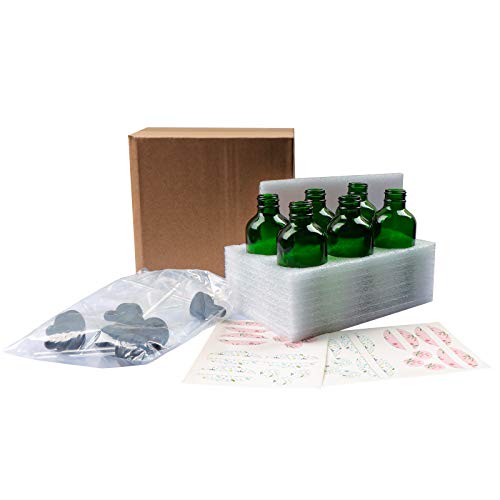קומרזור 6 חבילות בקבוקי זכוכית ירוקים של 4 אונקיות עם טפטפות עיניים מזכוכית לשמנים אתריים, בשמים וכימיקלים במעבדה