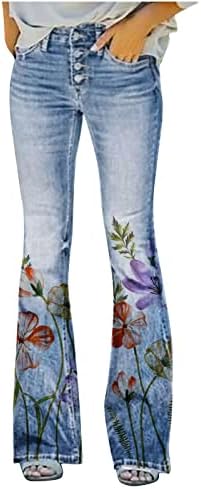 מכנסי ג'ינס מגוונים לנשים מתיחות מכנסי הדפסת ג'ינס אמצע הגובה של מכנסי הדפסת ג'ינס עם כיסים במצוקה מכנס ארוך מכנס ארוך