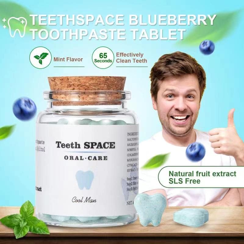 Teenspace Teanspace ידידותי לסביבה גודל טבליות משחת שיניים, הלבנת שיניים ונשימה טרייה, טעם אוכמניות טבעי, חינם פלואוריד,